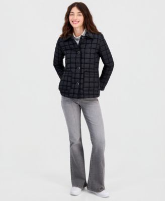 Women's Short Boucl&eacute; Windowpane Quilted Coat