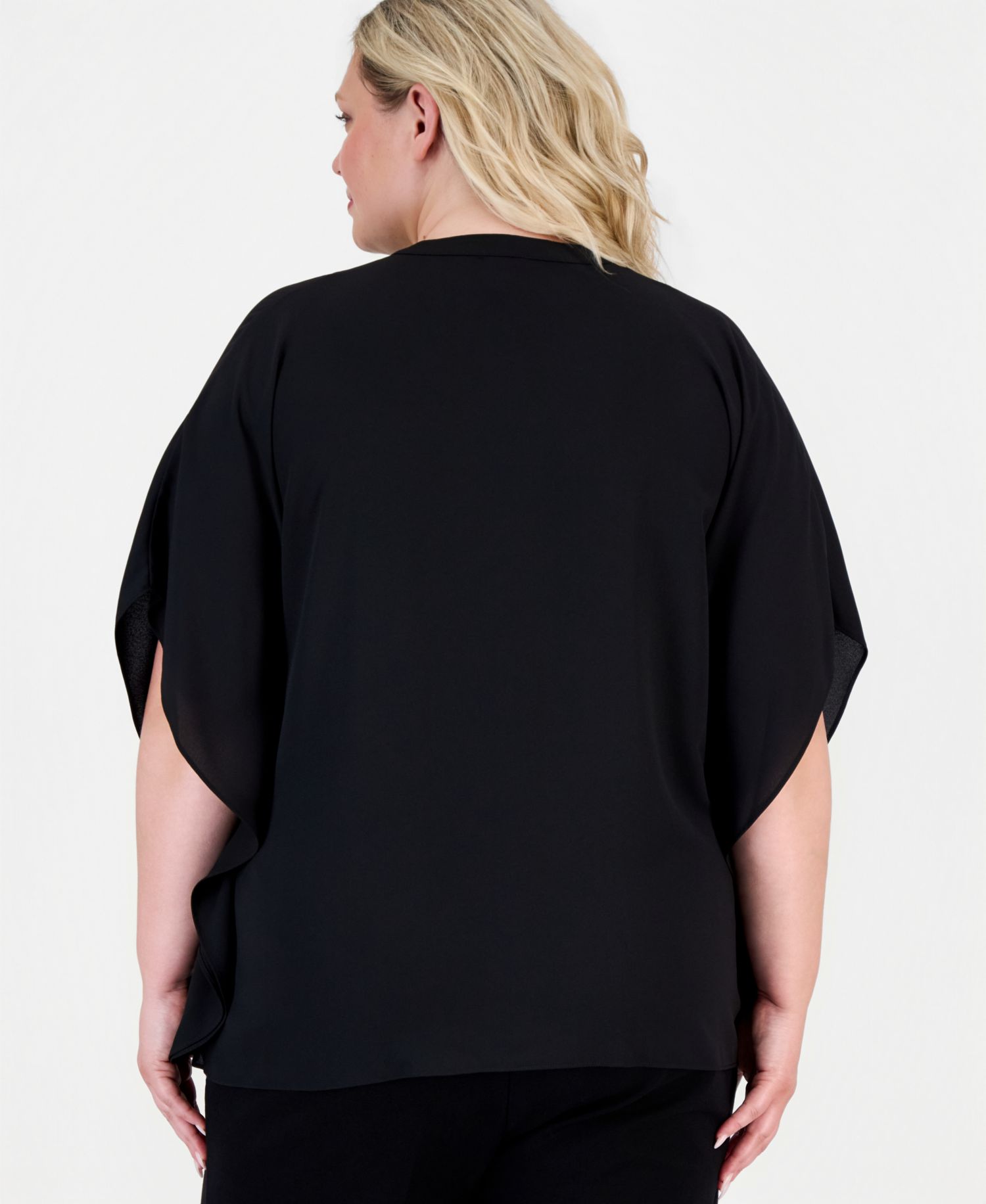 Plus Size Split-Neck Ruffle-Front Dolman-Sleeve Blouse