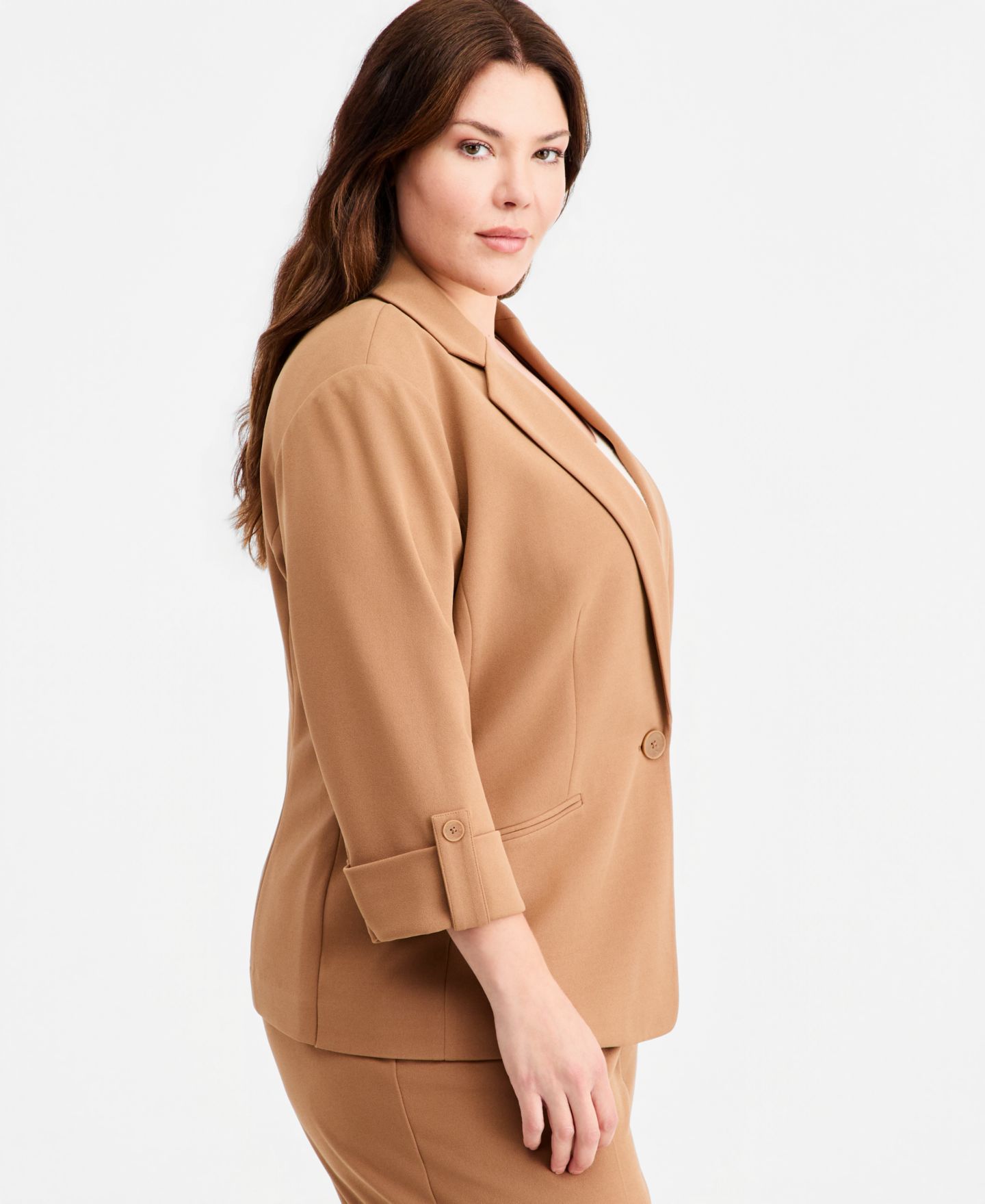 Женский пиджак Anne Klein Essentials Plus Size Roll-Tab-Sleeve One-Button Blazer, цвет: Vicuna — фото 3