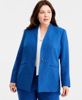 Plus Size Collarless One-Button Blazer
