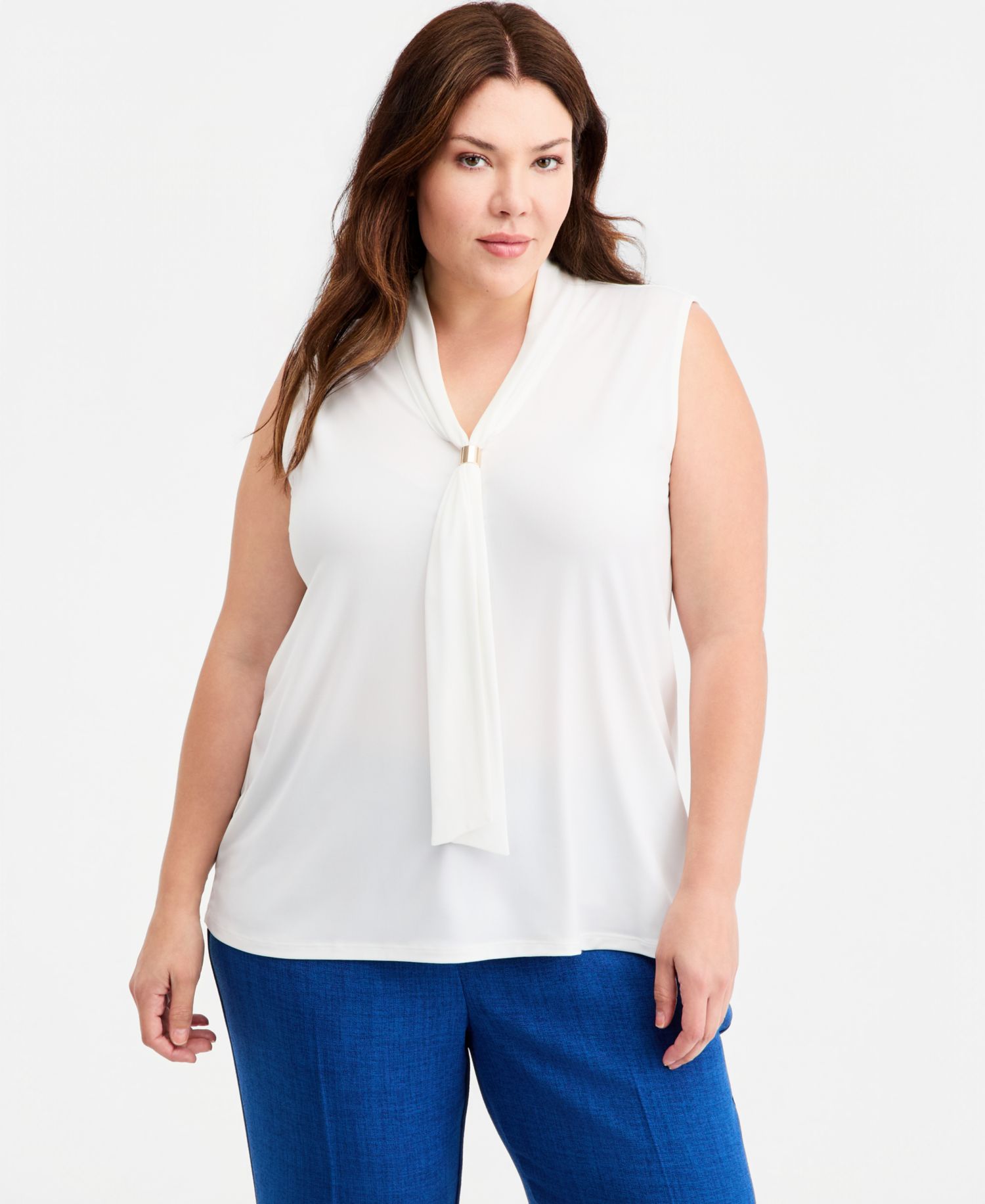 Plus Size Tie-Neck Sleeveless Top