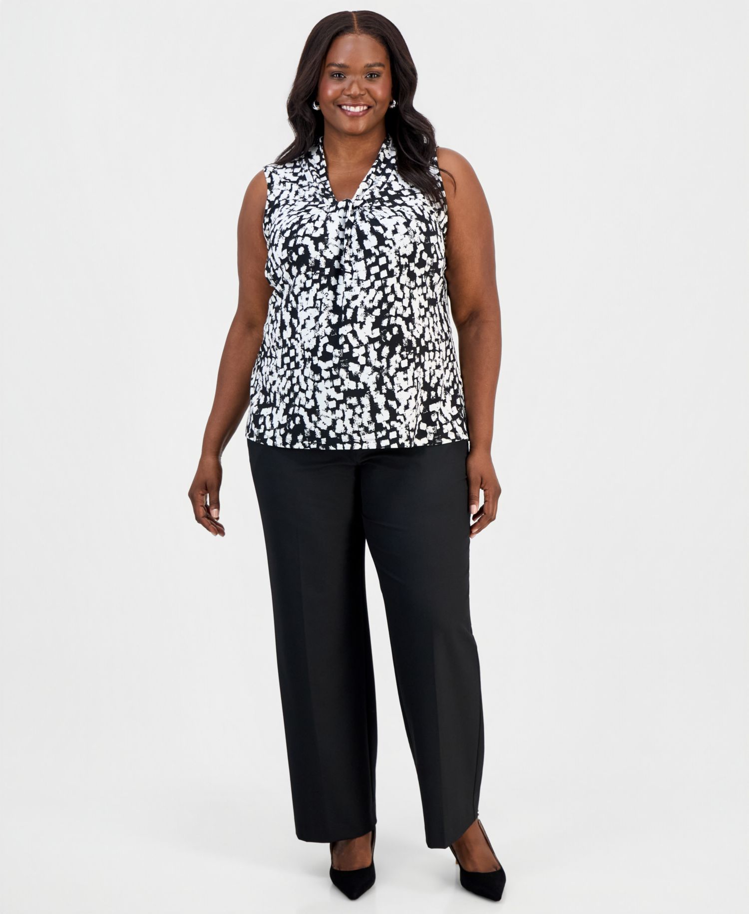 Plus Size Printed Knot-Neck Sleeveless Top