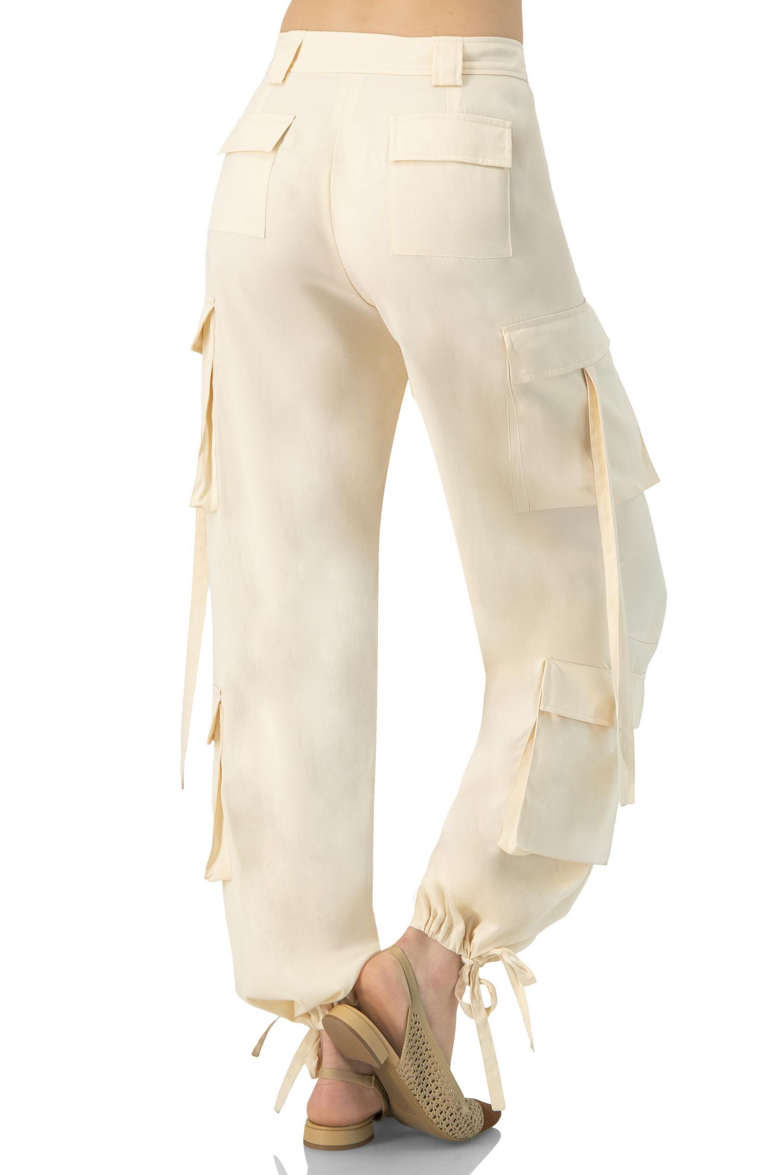 Women's Solid Cargo Pants with Straps