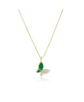 Malachite CZ Butterfly Necklace 14K Gold-Plated Sterling Silver