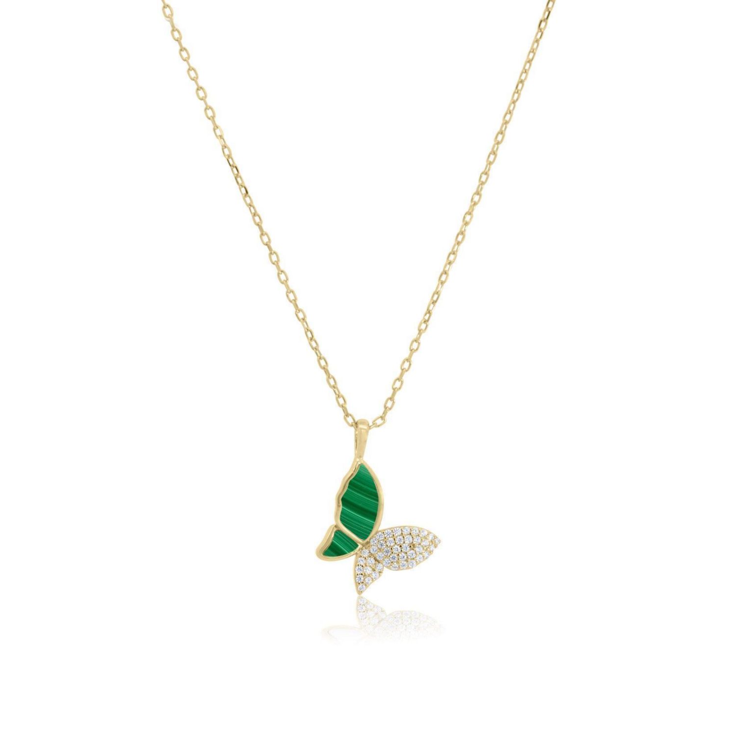 Malachite CZ Butterfly Necklace 14K Gold-Plated Sterling Silver