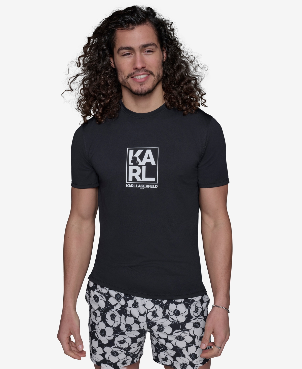 Karl Lagerfeld Paris Men's Short-Sleeve Box Logo Rashguard
