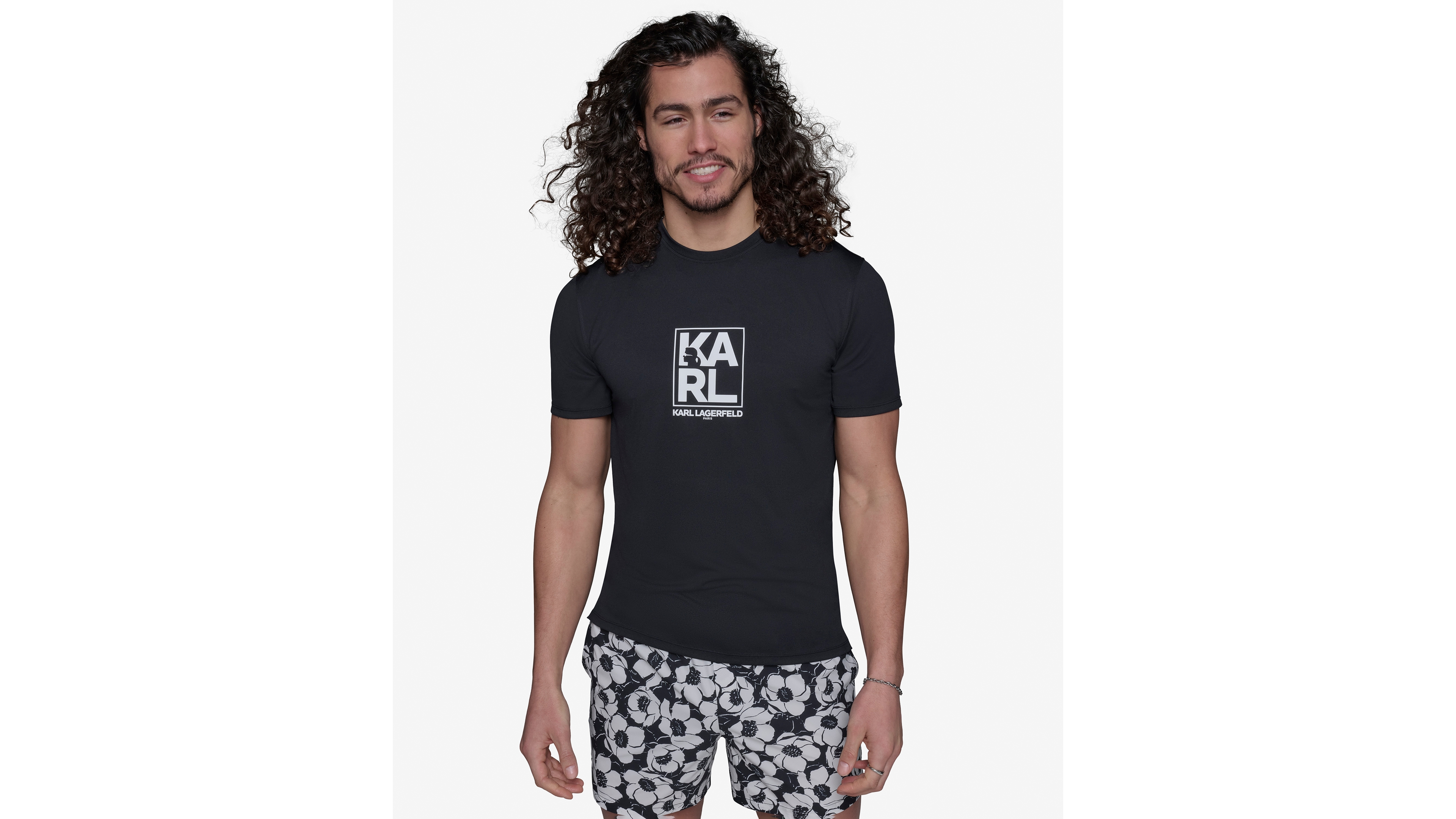 Karl Lagerfeld Paris Men's Short-Sleeve Box Logo Rashguard