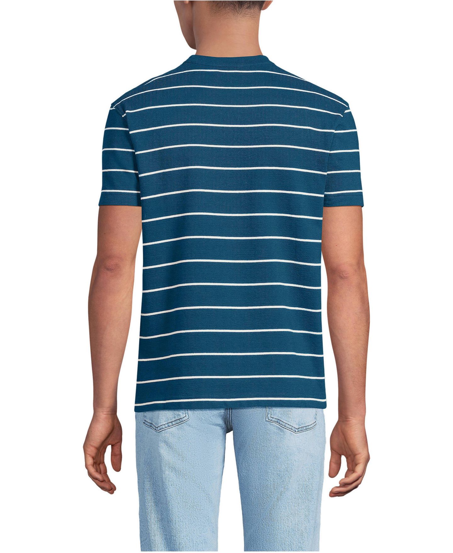 Мужская футболка Lands' End Short Sleeve Knit Terry, цвет: Бирюзовый / Слоновая кость латте полосатый — фото 2