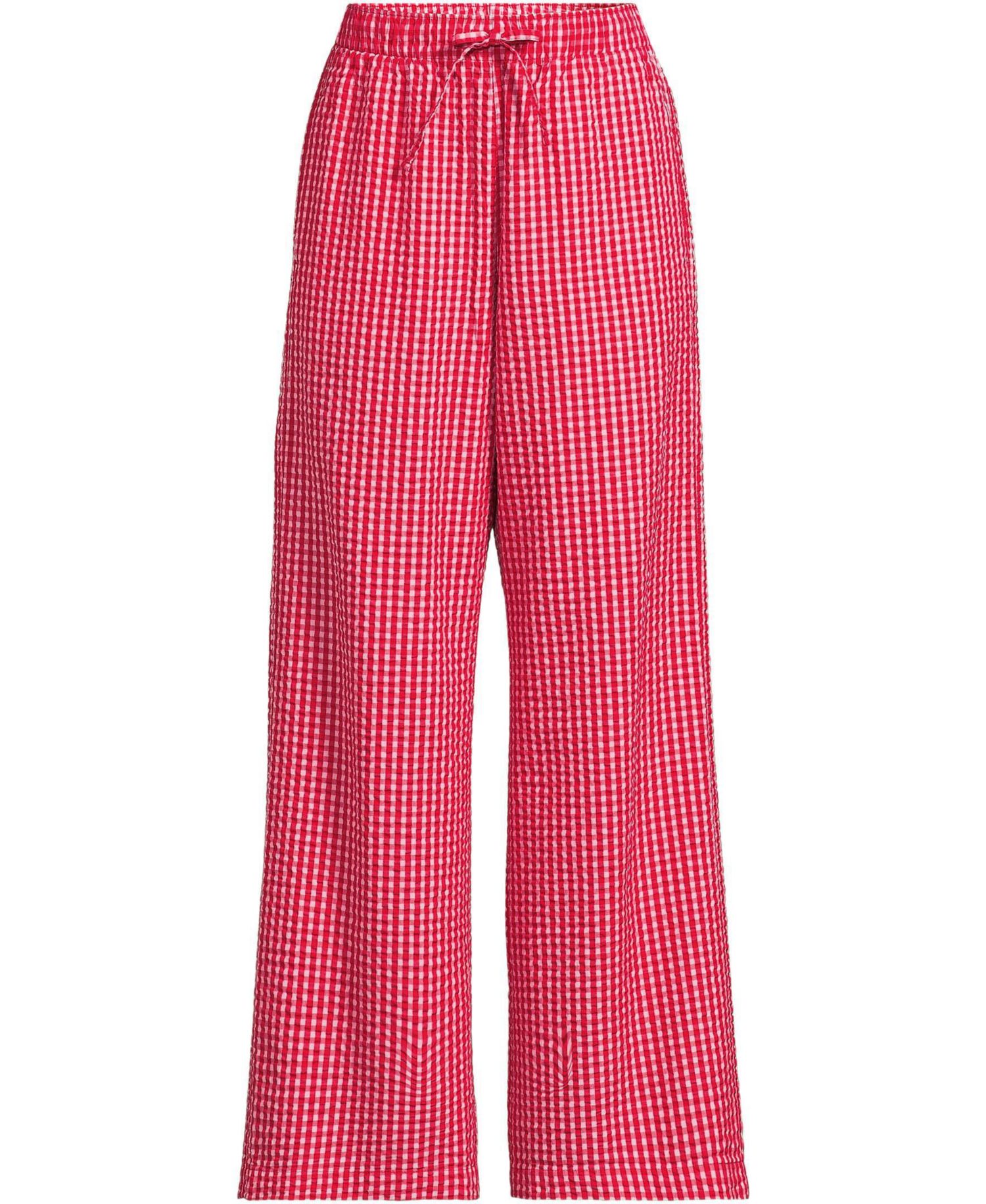 Women's Seersucker High Rise Drawstring Wide Leg Pants