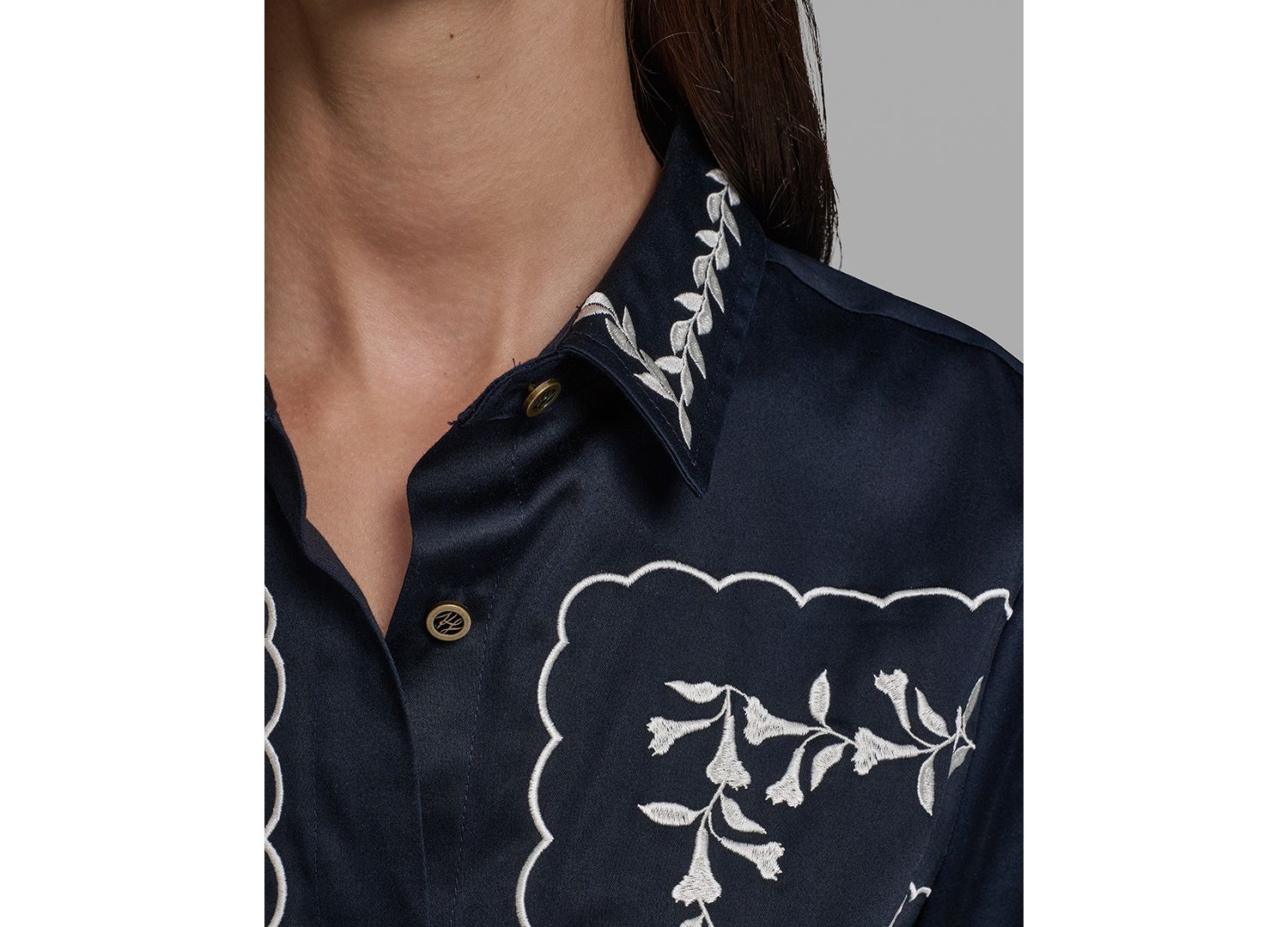 Petite Floral Embroidered Short-Sleeve Shirt