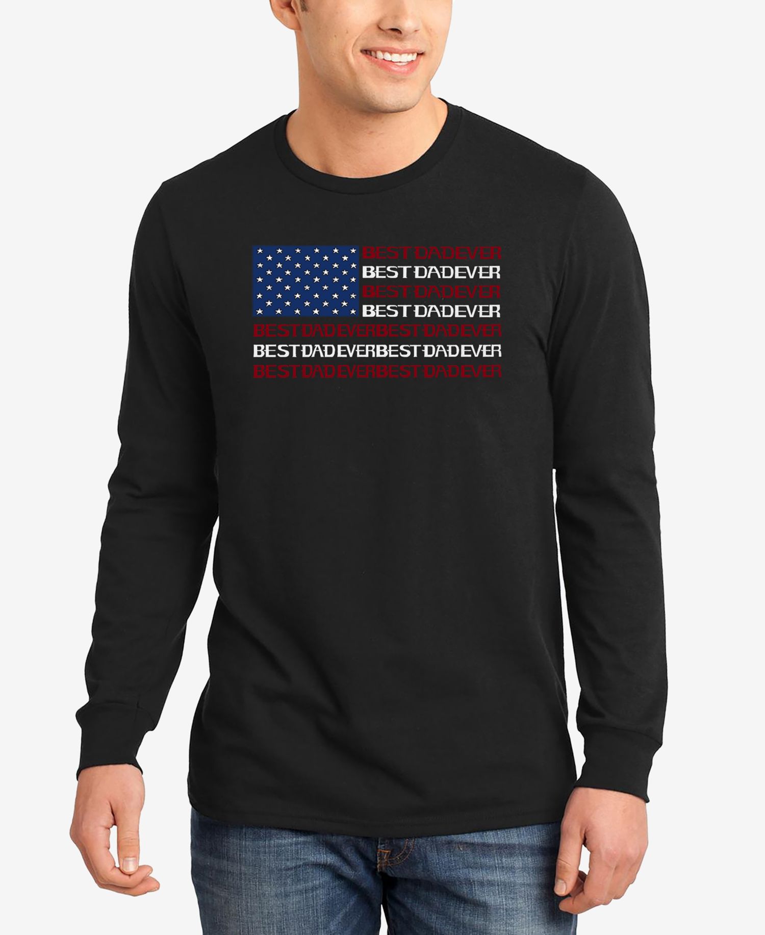 Men's Best Dad Ever American Flag Word Art Long-Sleeve T-Shirt