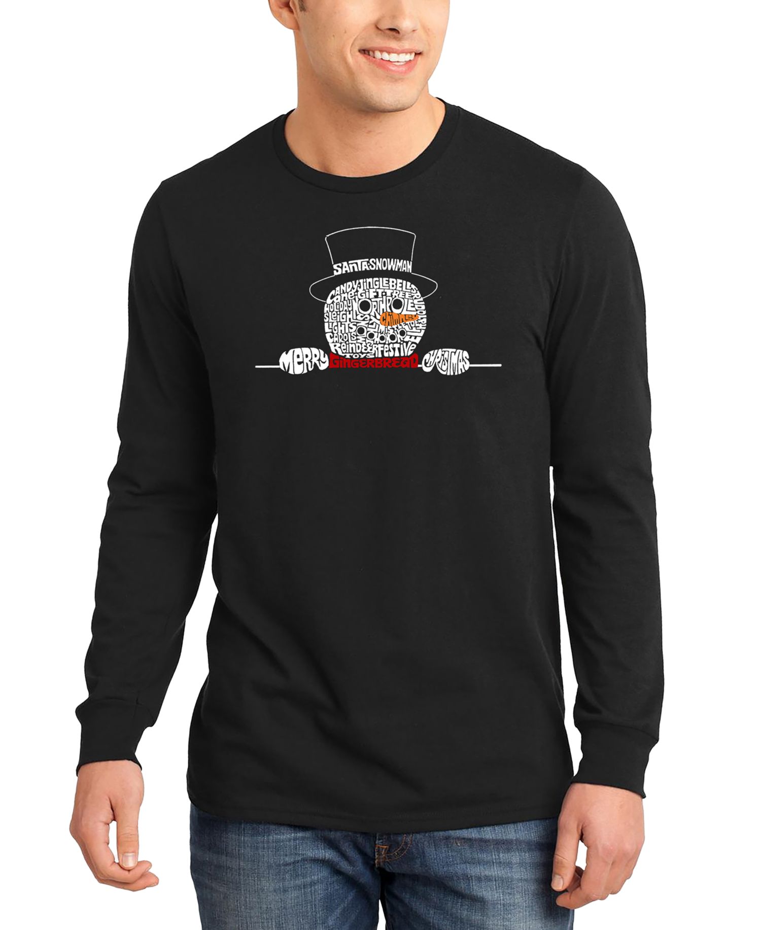 Men's Peeking Snowman Word Art Long-Sleeve T-Shirt