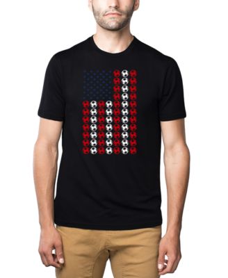 Men's American Flag Soccer Balls Word Art Cotton and Polyester Blend T-Shirt