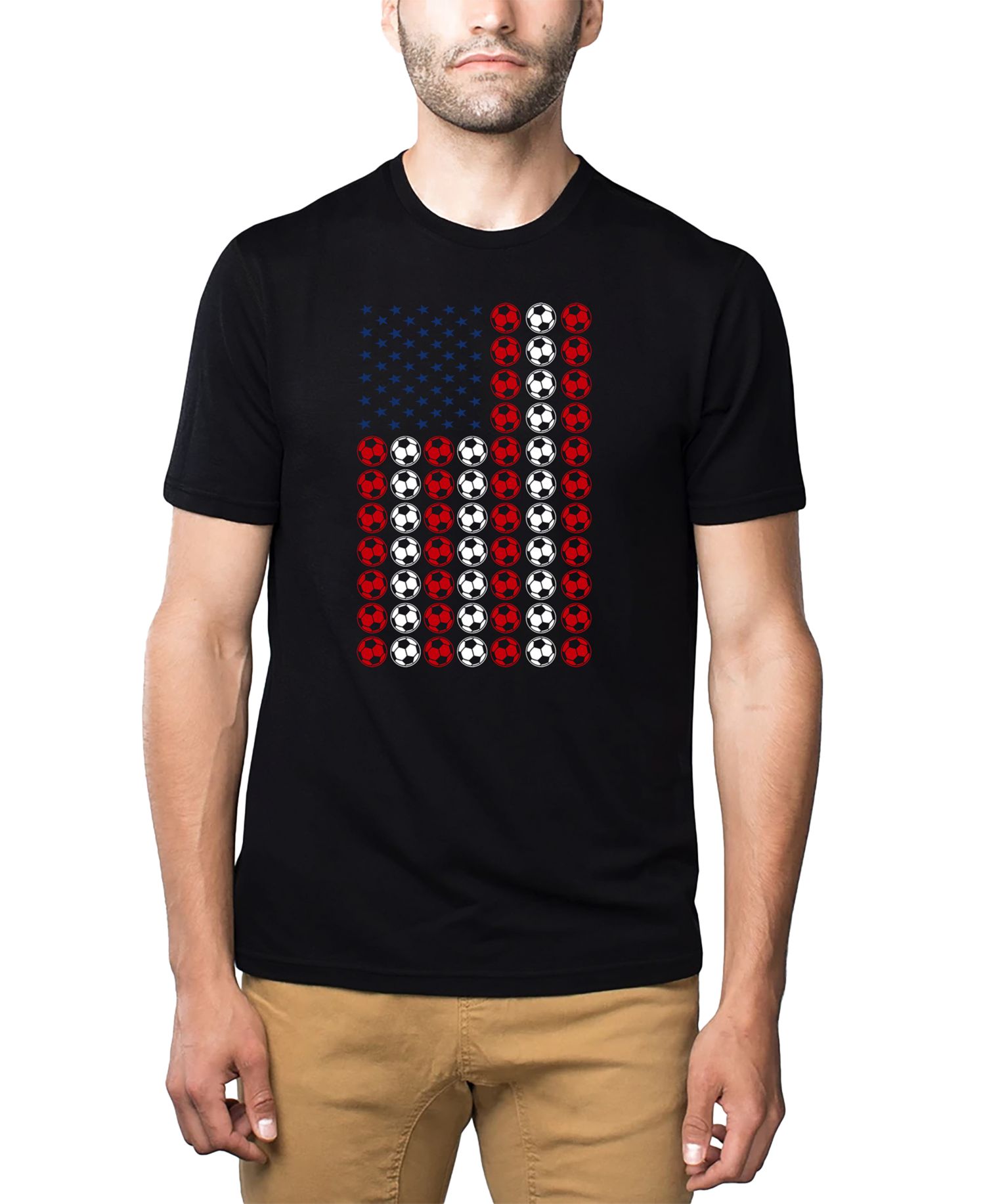 Men's American Flag Soccer Balls Word Art Cotton and Polyester Blend T-Shirt