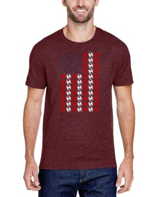 Men's American Flag Soccer Balls Word Art Cotton and Polyester Blend T-Shirt