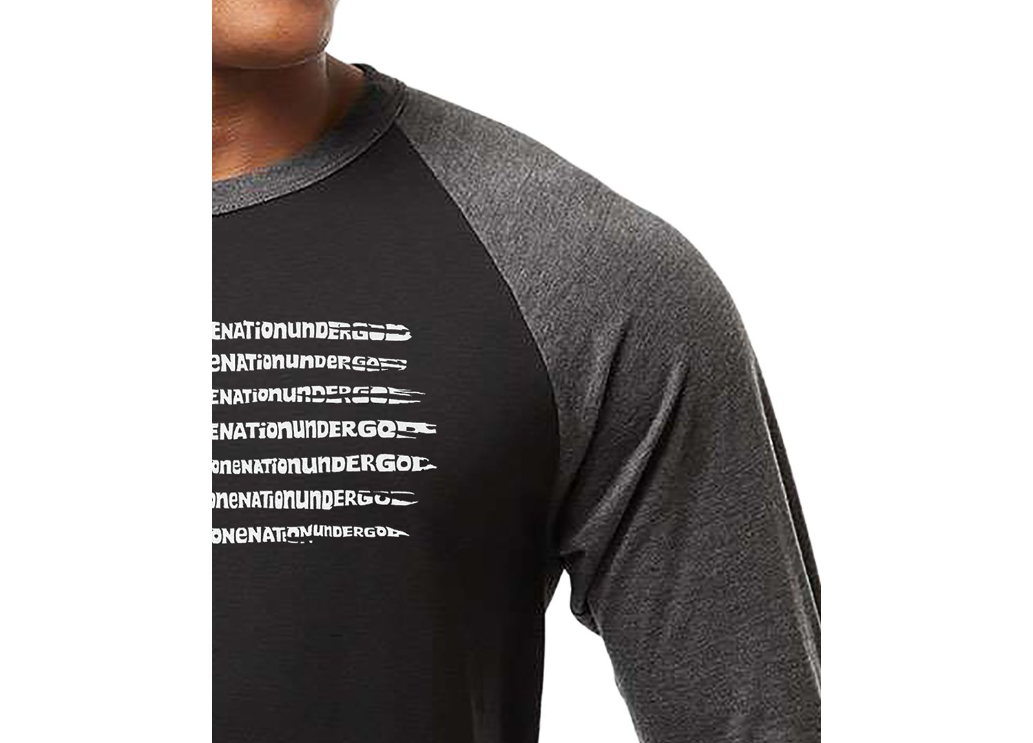 Men's One Nation Under God American Flag Cross Raglan Baseball Word Art T-Shirt