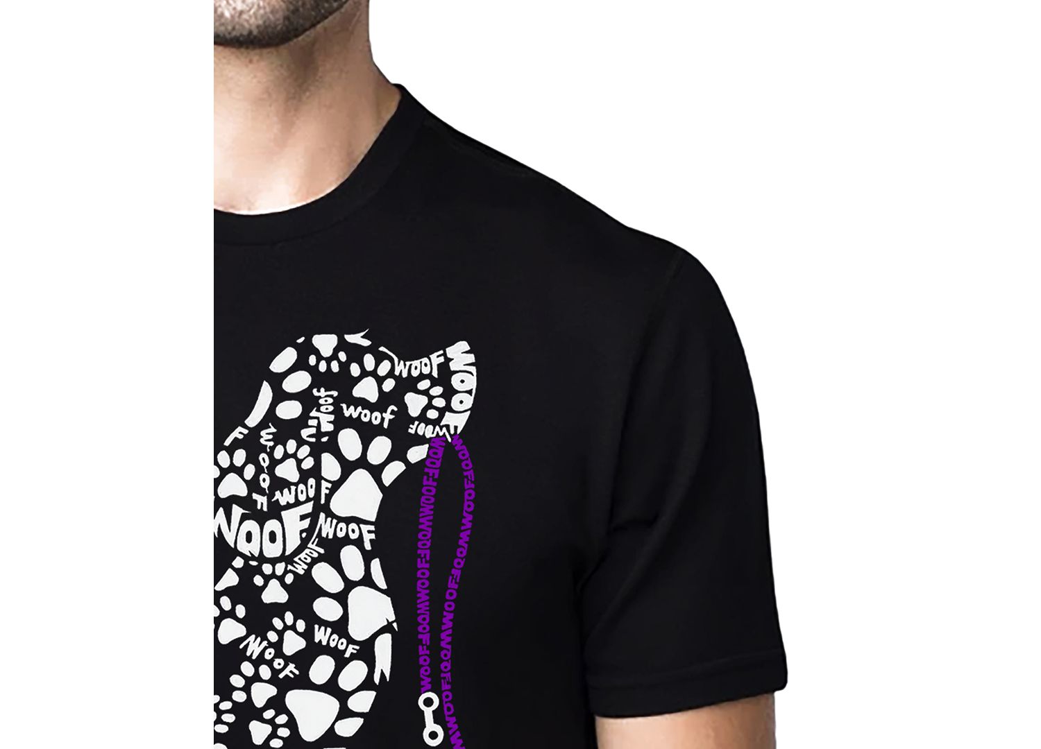Men's Dog Leash Word Art Cotton and Polyester Blend T-Shirt