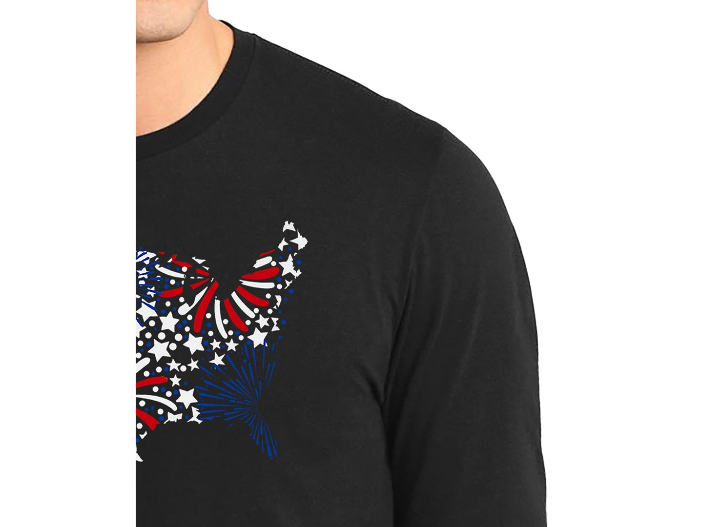 Мужская футболка LA Pop Art USA Fireworks and Stars Word Art Long-Sleeve, цвет: Чёрный — фото 2