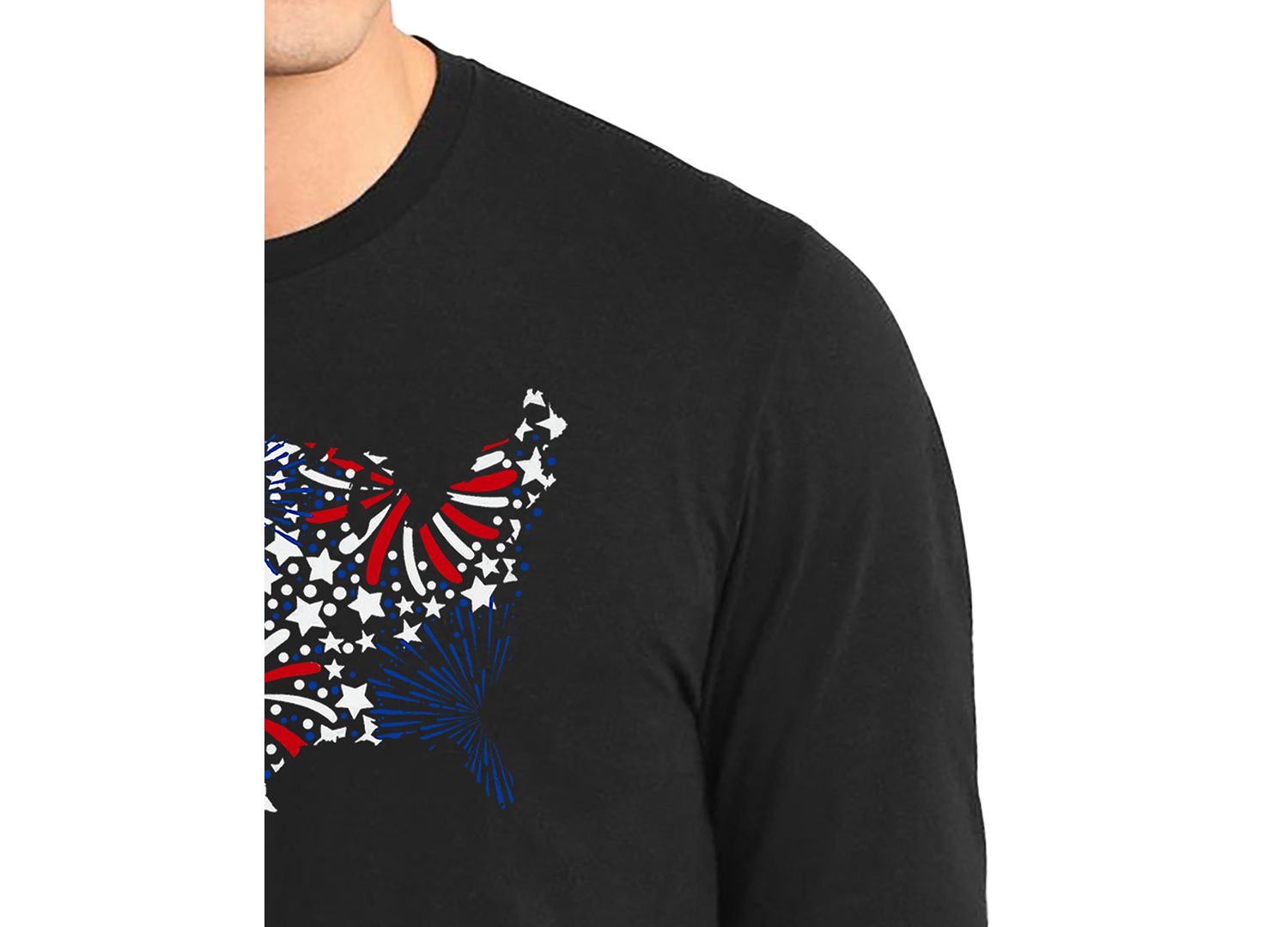 Men's USA Fireworks and Stars Word Art Long-Sleeve T-Shirt