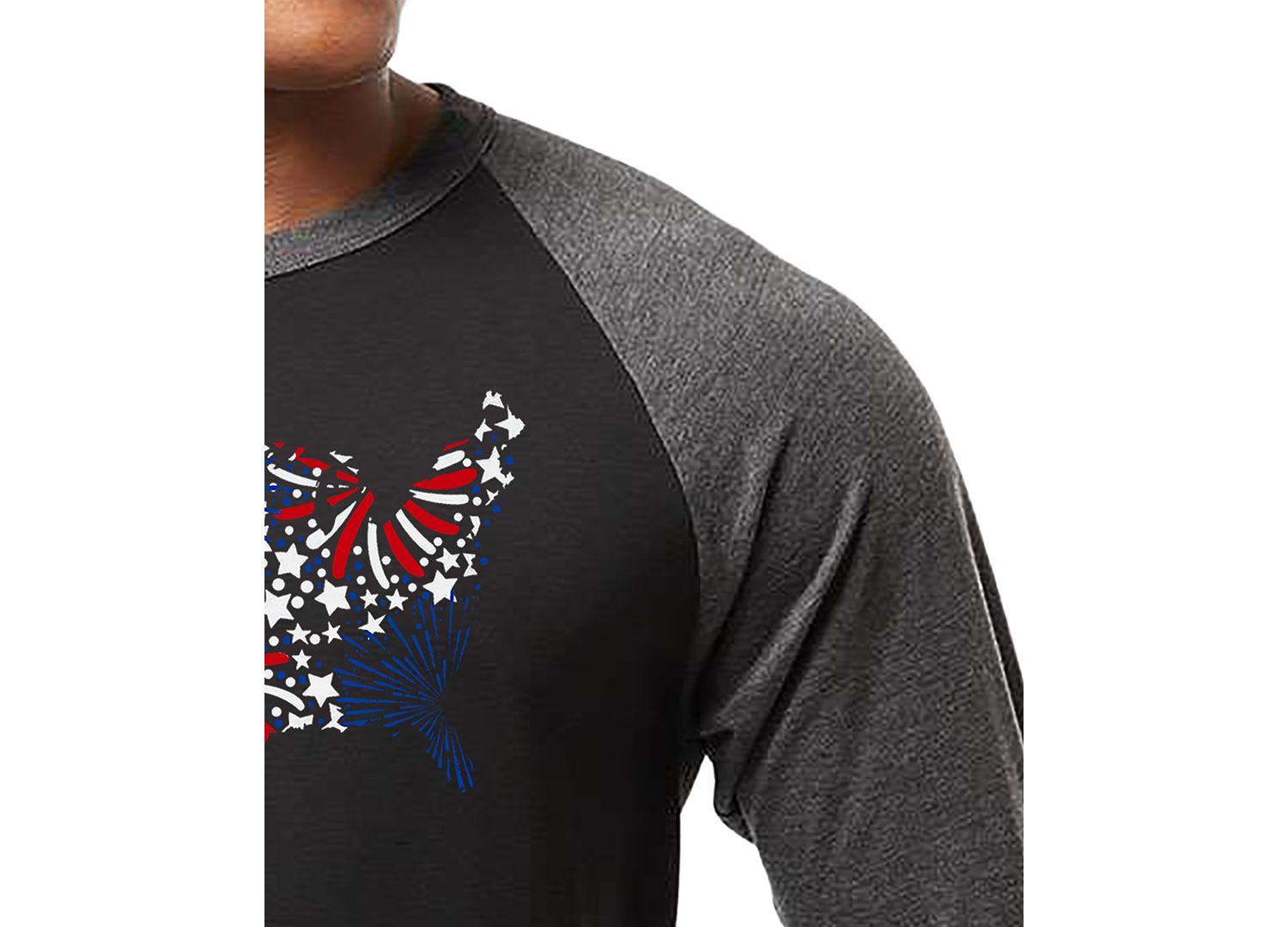 Men's USA Fireworks and Stars Word Art Raglan-Sleeve T-Shirt