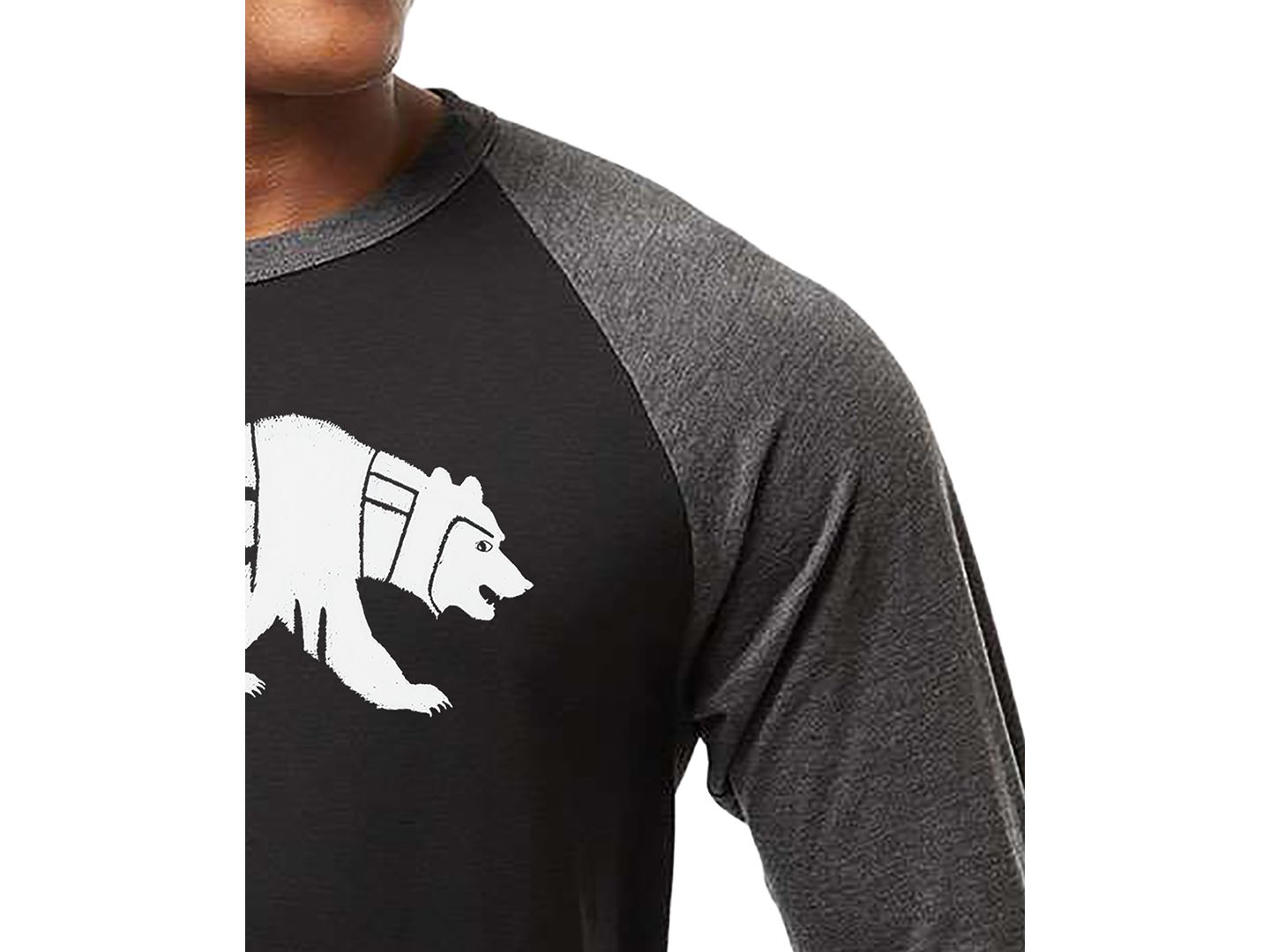 Мужская футболка LA Pop Art Yosemite Bear Word Art Raglan-Sleeve, цвет: Чёрный / Серый — фото 2