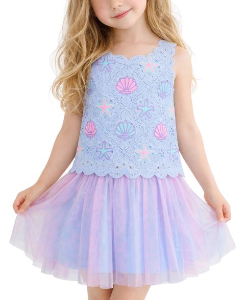 Комплект Pink & Violet Sleeveless Tank Top and Skirt, 2-Piece Set для девочек, цвет: Синий