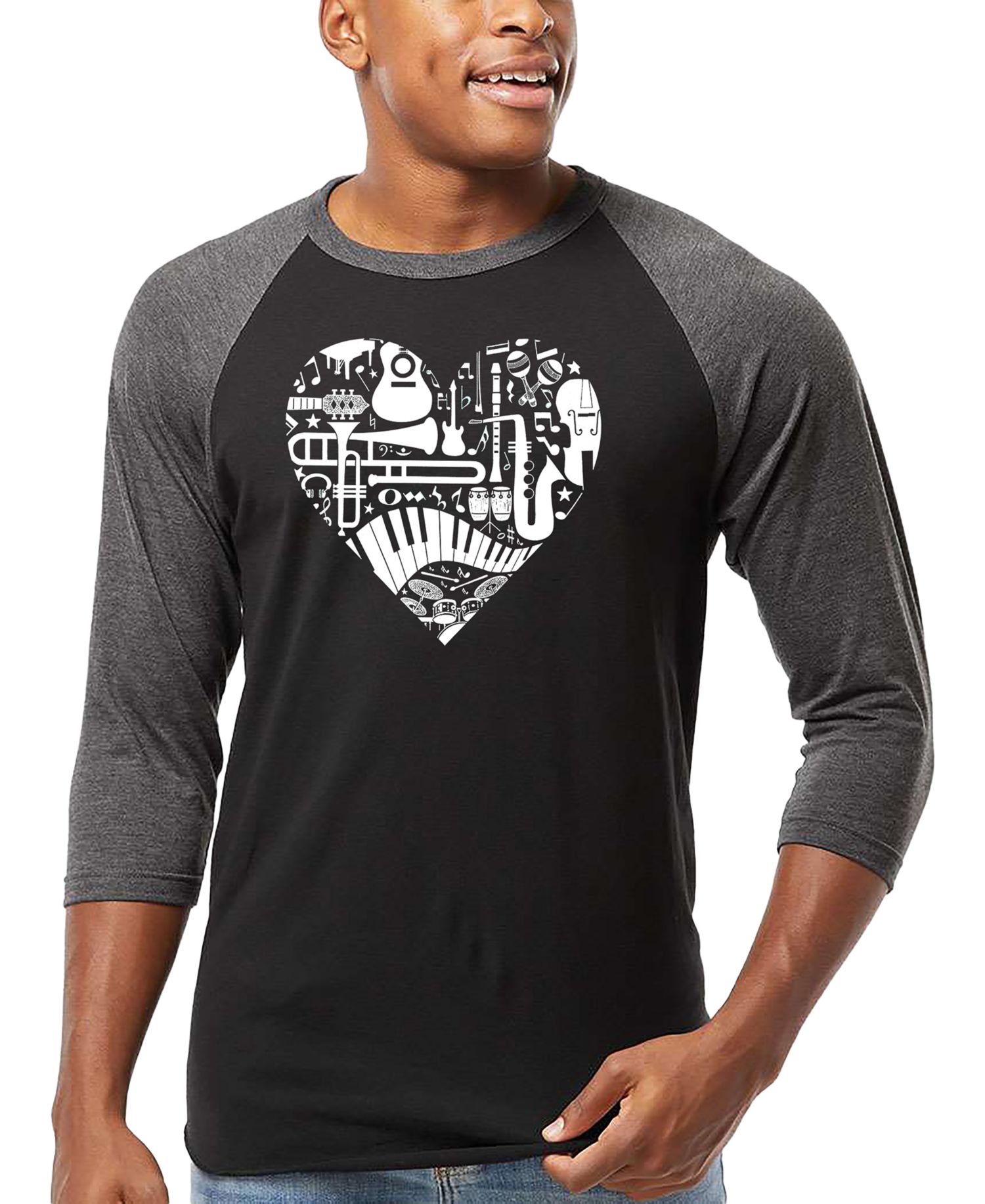 Men's Music Instruments Heart Word Art Raglan-Sleeve T-Shirt