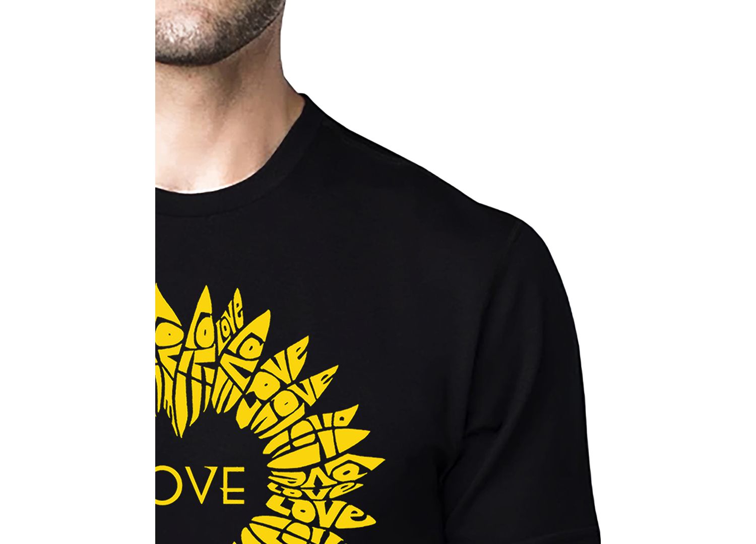 Men's Love Sunflower Word Art Cotton and Polyester Blend T-Shirt