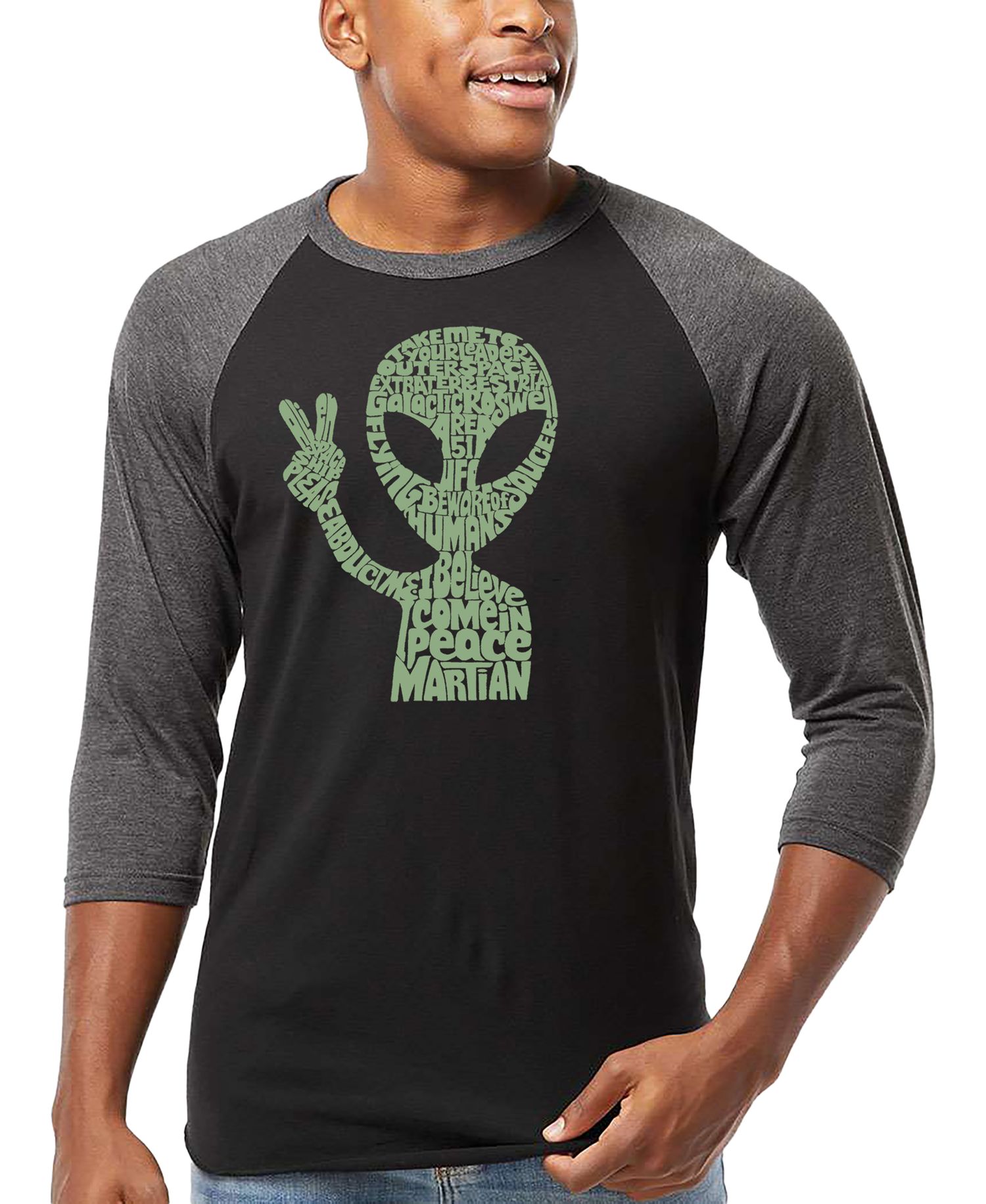 Men's Alien Extraterrestrial Word Art Raglan-Sleeve T-Shirt