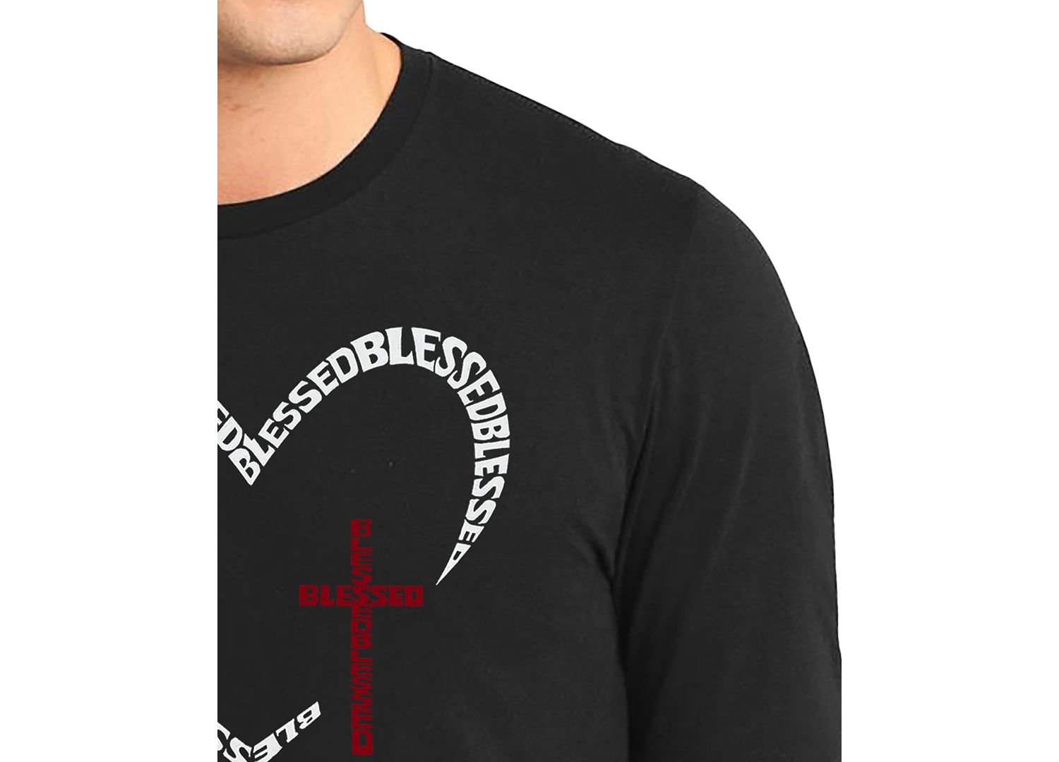 Men's Blessed Heart Cross Word Art Long-Sleeve T-Shirt