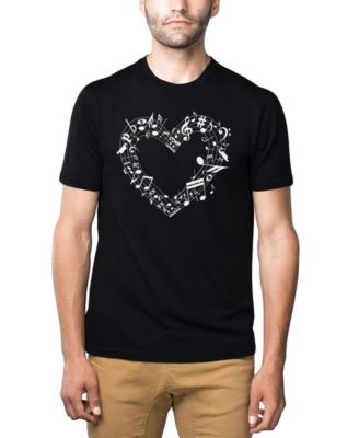 Men's Music Notes Heart Word Art Cotton and Polyester Blend T-Shirt