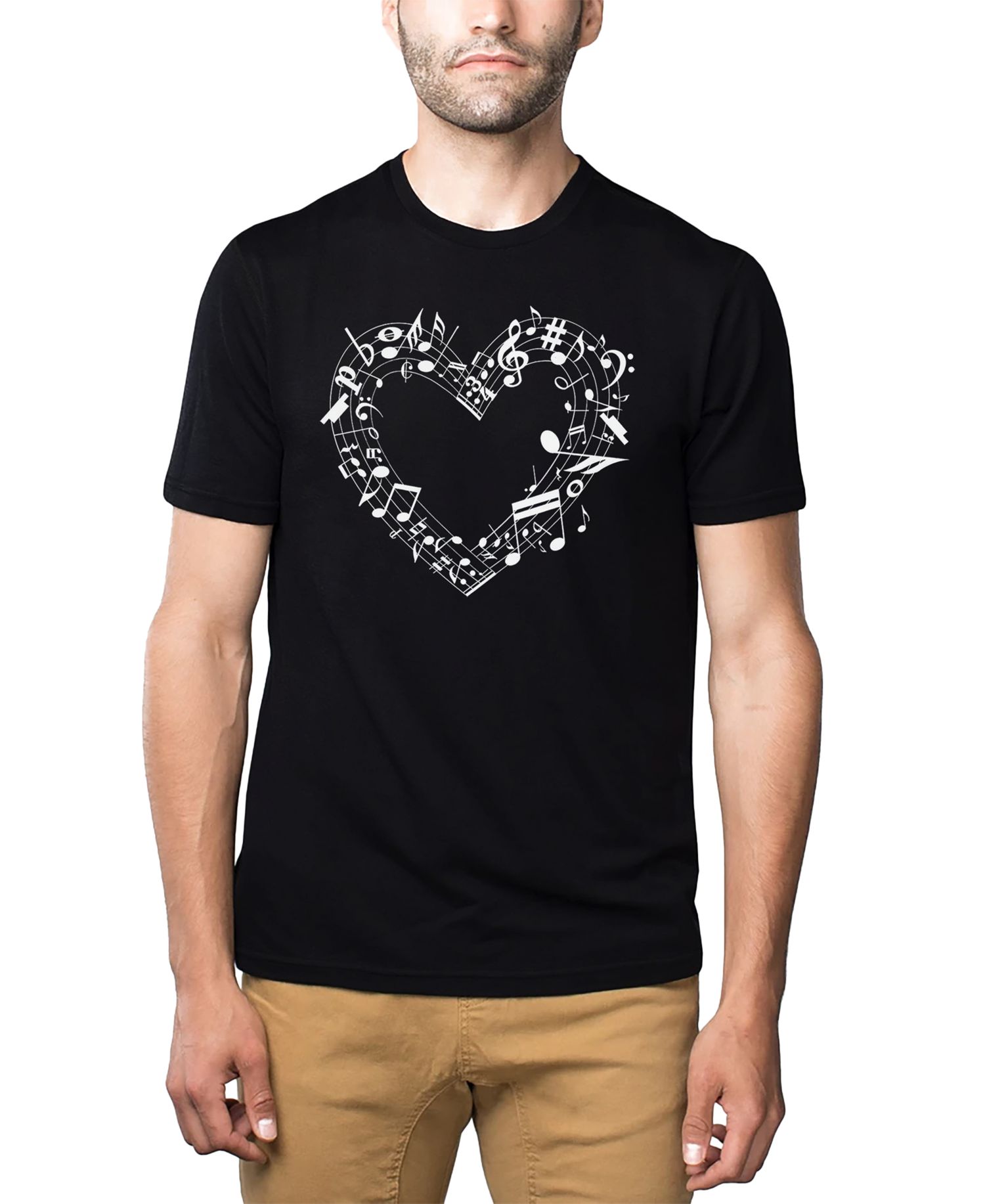 Men's Music Notes Heart Word Art Cotton and Polyester Blend T-Shirt