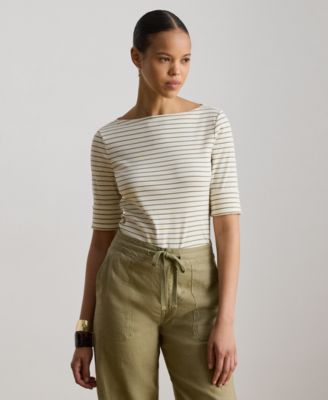 Petite Striped Boat Neck T-Shirt