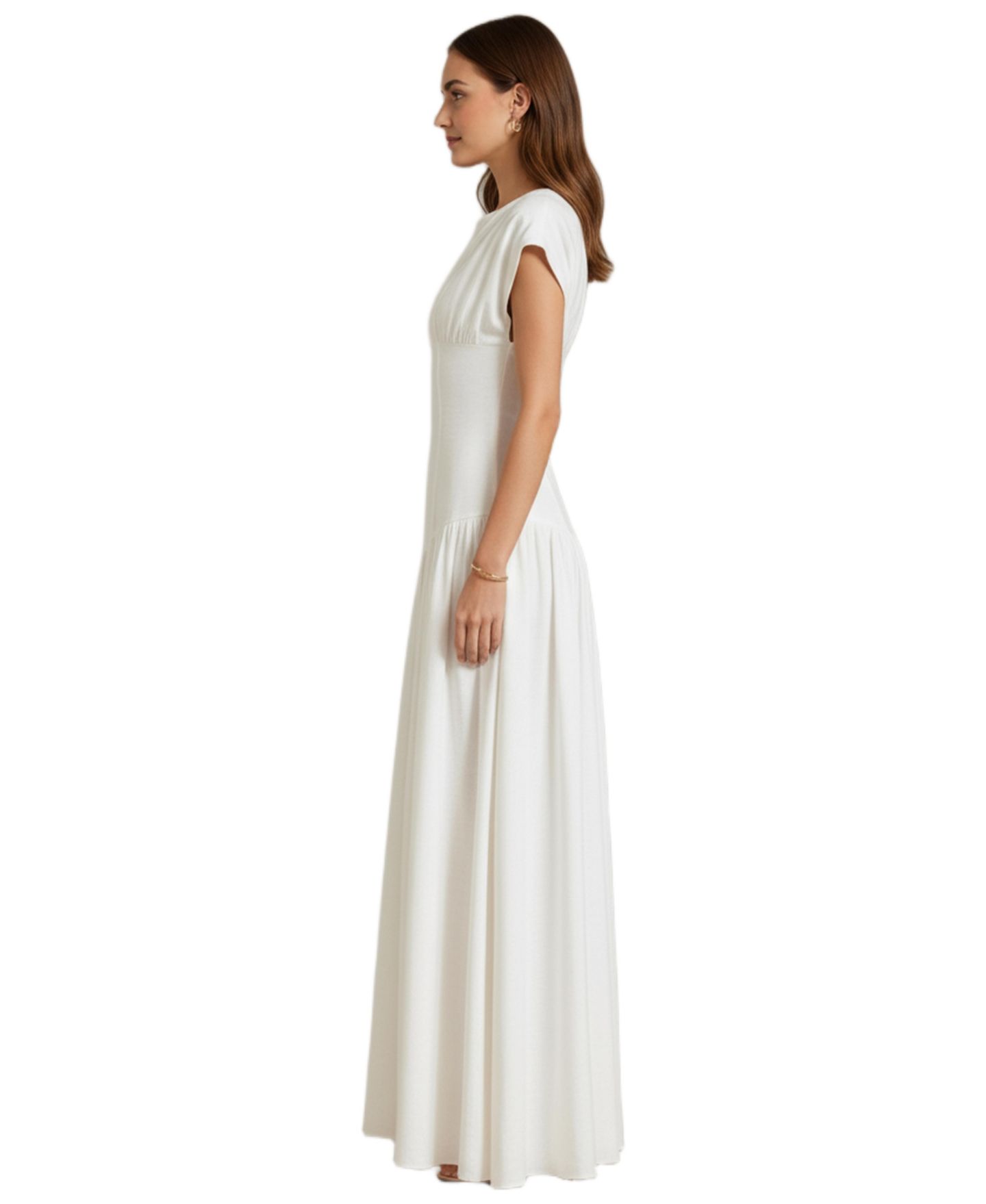 Женское платье Modenaire Cap-Sleeve Gathered Bodice Maxi, цвет: Кремовый — фото 3