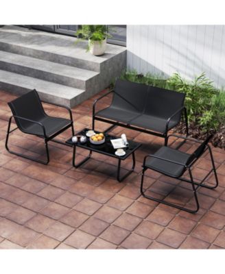 4 Piece Patio Furniture Set, Fabric Outdoor Chairs and Loveseat with Tempered Glass Coffee Table