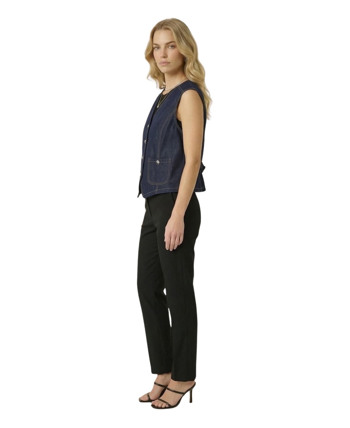 Женский жилет Modenaire Denim Button-Front Patch Pocket, цвет: Тёмный индиго — фото 3
