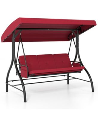 3-Piece Patio Swing with Canopy Removable Cushions and Side Pockets