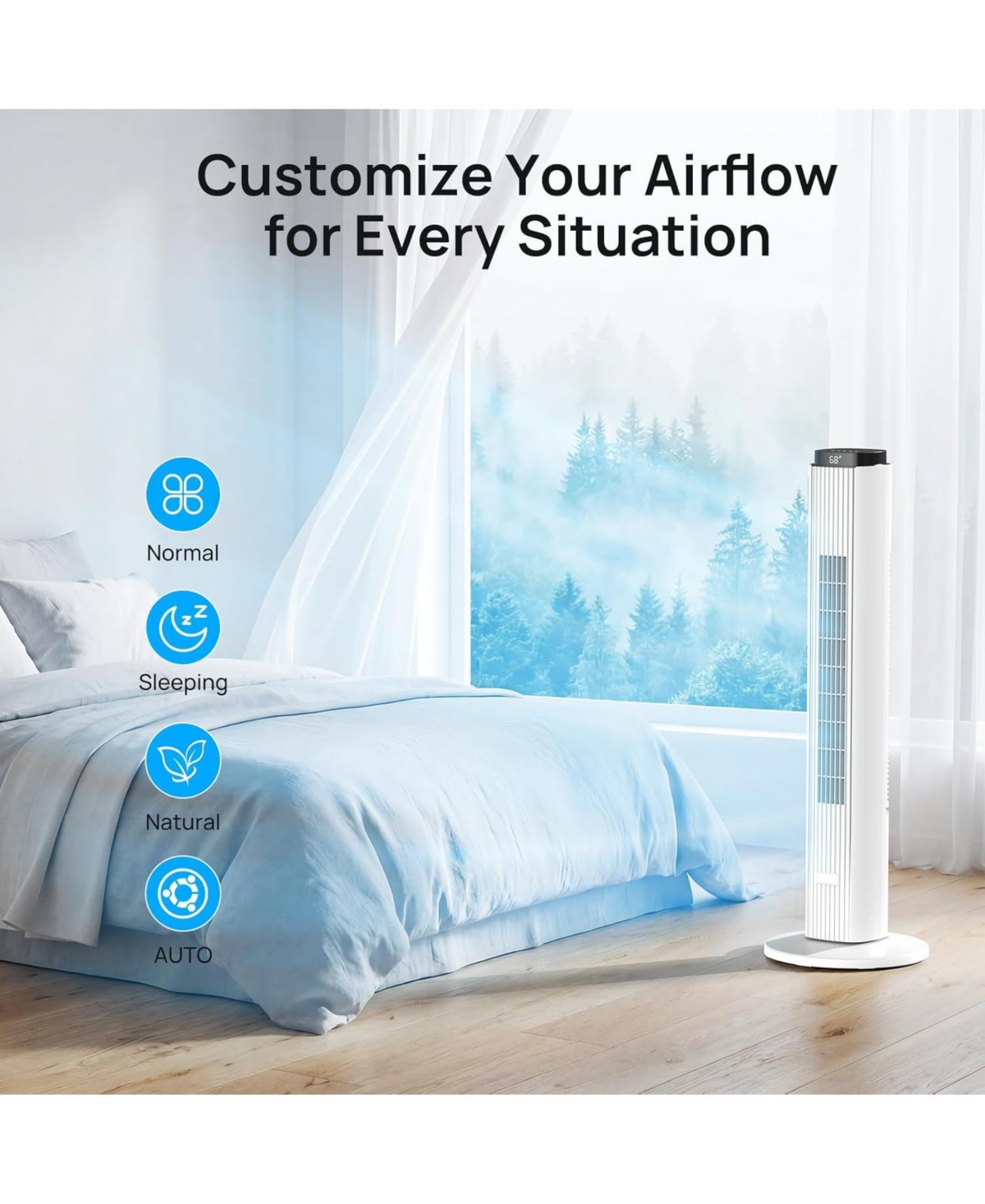 Antarctic Star 42-Inch Smart Tower Fan, App Control, Washable Grille and 12 Speeds