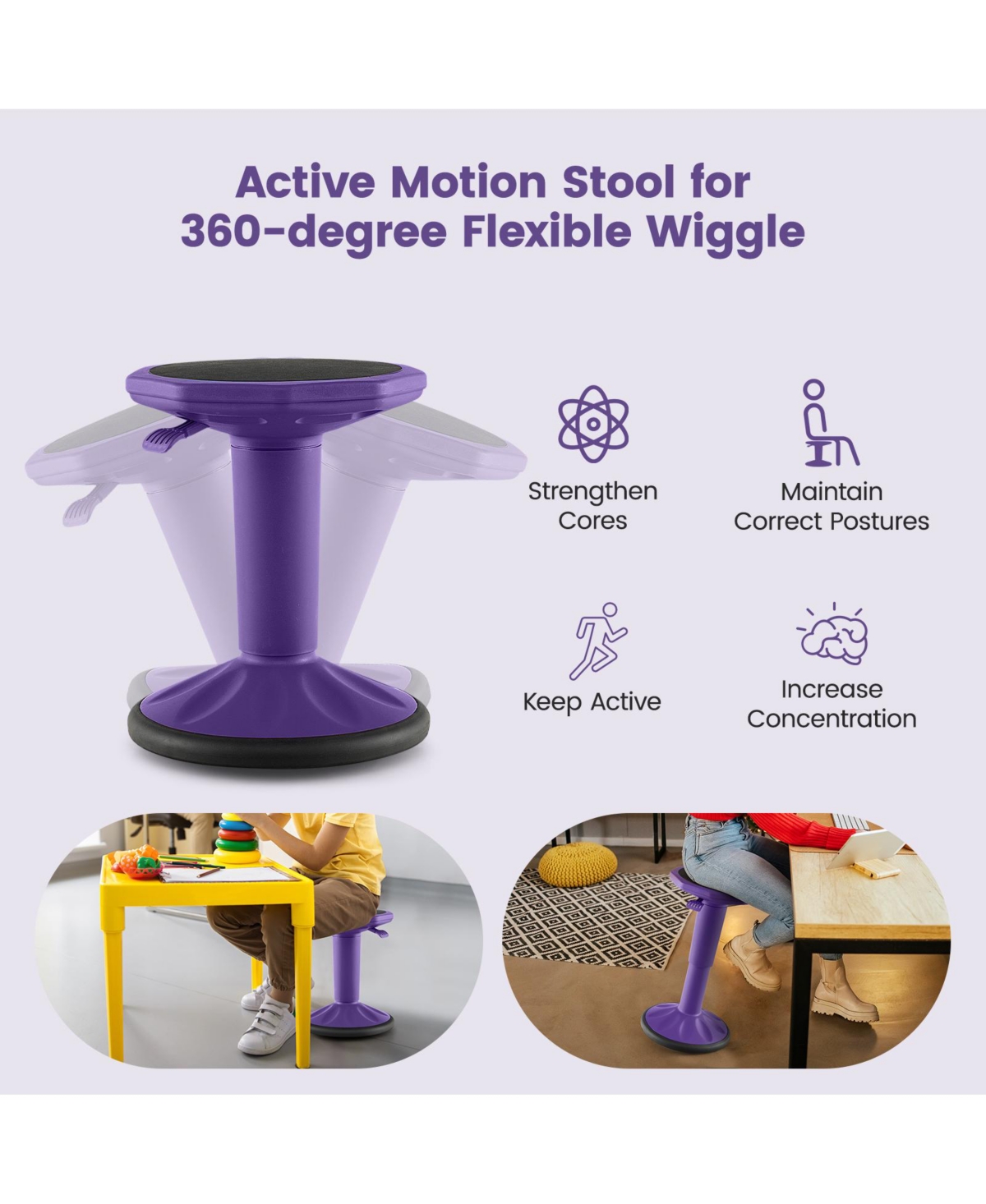 Gouun Adjustable-Height Wobble Active Learning Stool for Office