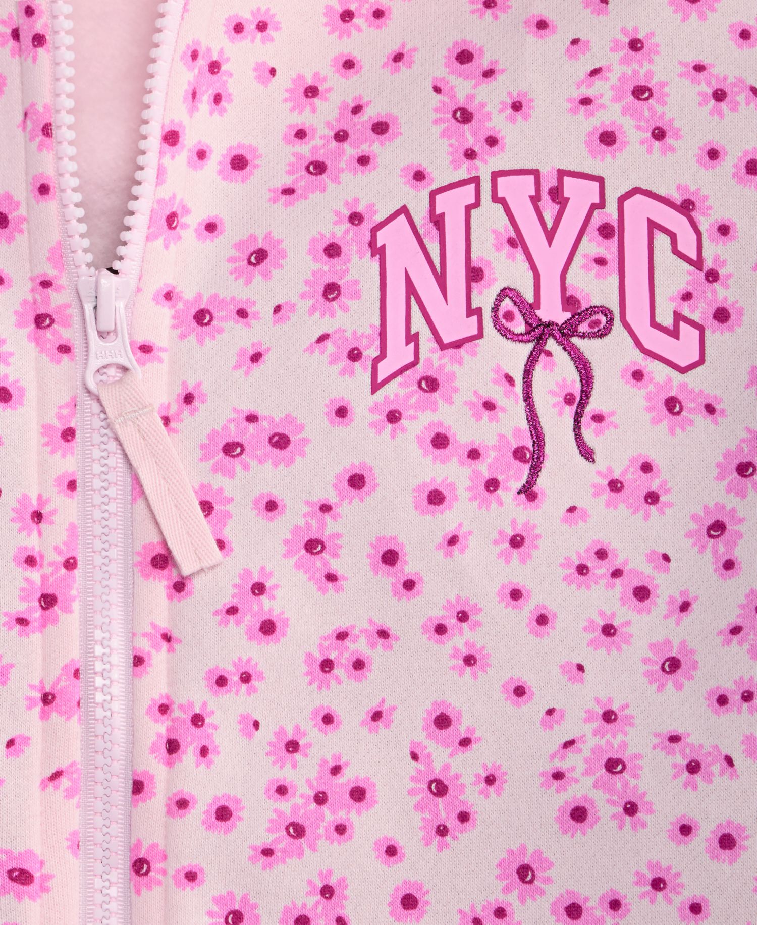 Girls' XS-XL NYC Bow Printed Zip Fleece Hoodie