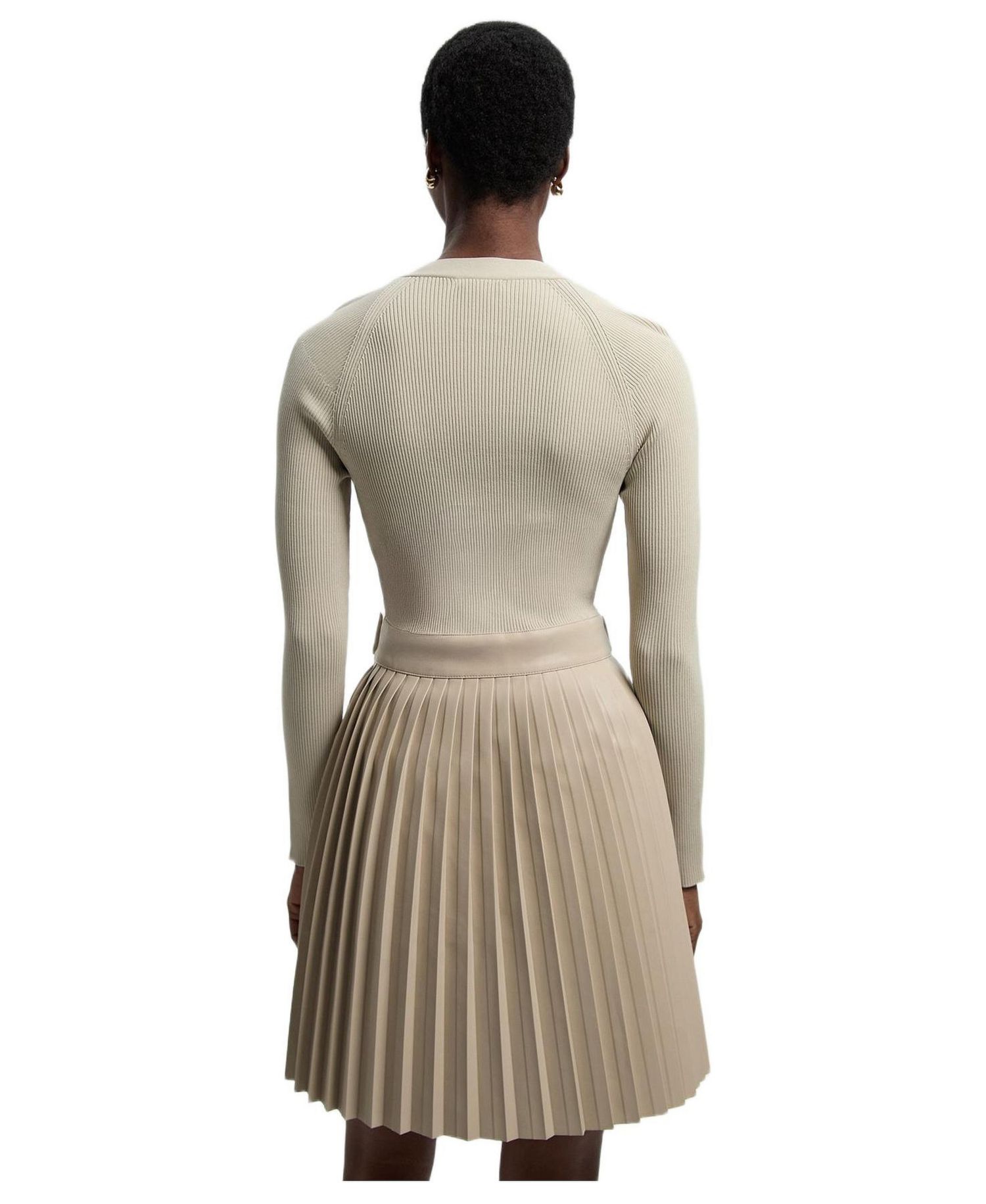 Women's Square Neck Pleated PU Skirt Mini Dress