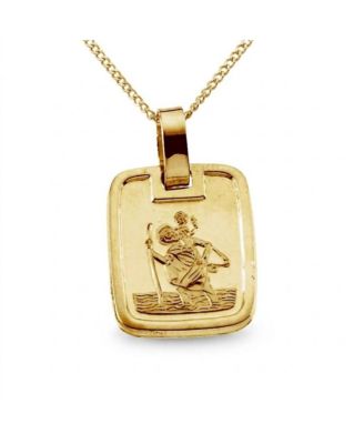 Curata Jewelry Solid 18k Yellow Gold Small Square St Christopher Pendant Necklace 13x10mm Pendant