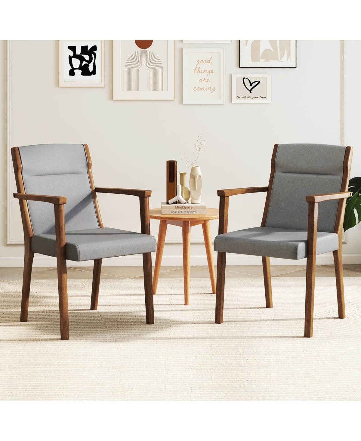 Slickblue Set of 2 Wooden Accent Chairs with Upholstered High Back and Soft Cushion Seating