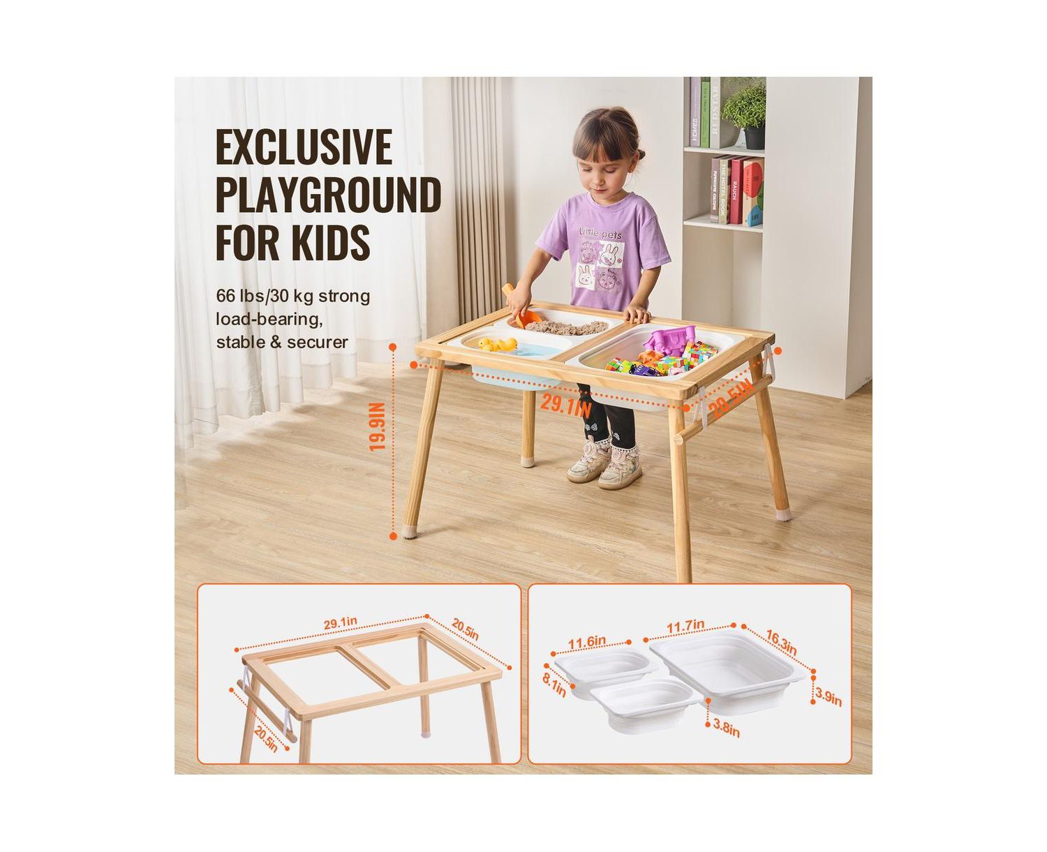 Sand and Water Wooden Convertible-Top Activity Table for Ages 3+