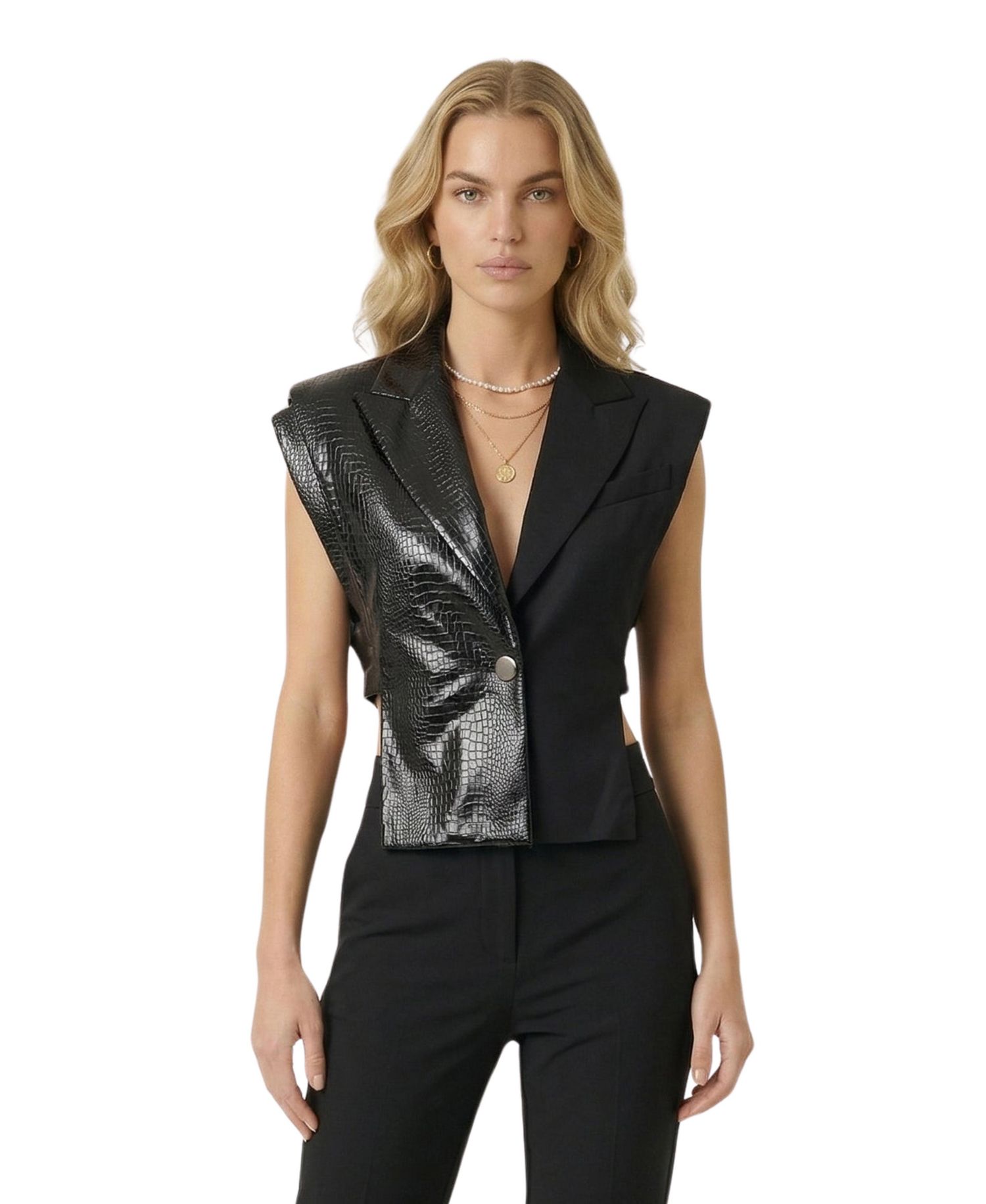 Women's Mixed Texture Sleeveless Blazer