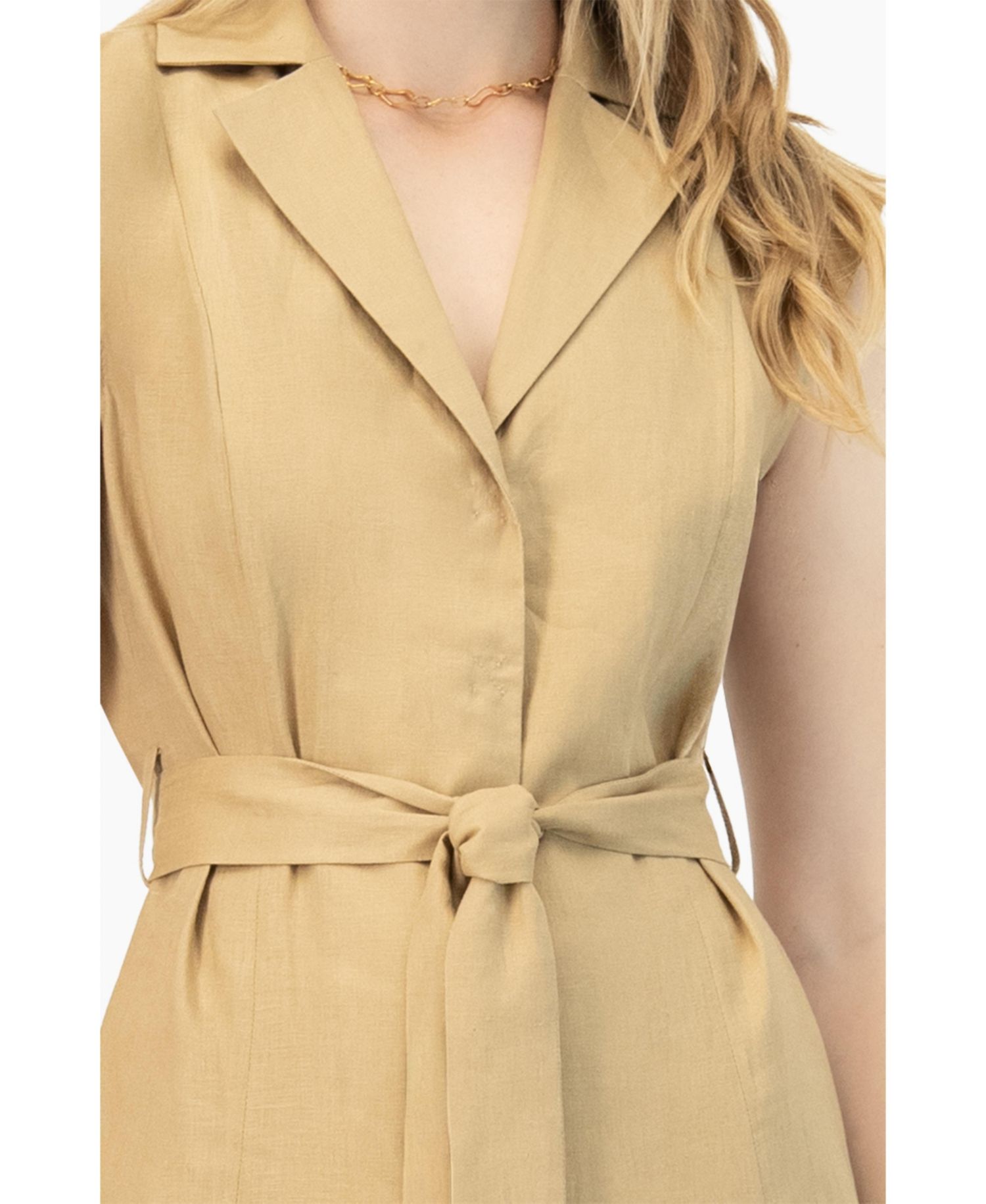 Women's Long Linen Dress with Waist Tie