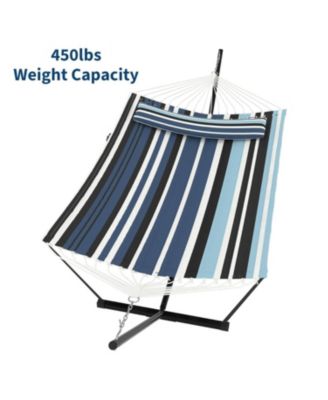 Portable Double Hammock with Stand for Outdoor Patio, Garden, Beach, Backyard, Max 450 Lbs Capacity, Stripes