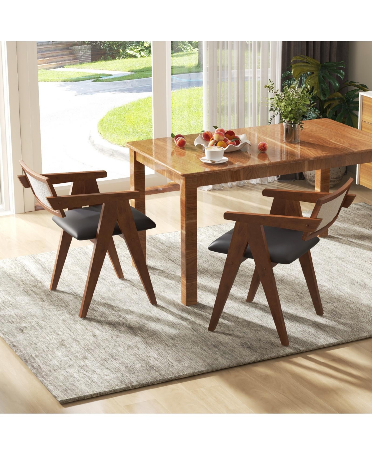 Slickblue Modern Mid Century Wooden Accent Chairs Set of 2 with Soft Leathaire Seating