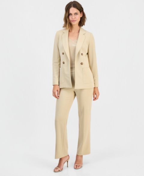 Женские комплекты Anne Klein Faux Double-Breasted Blazer & Wide-Leg Sailor Pants, цвет: Чёрный