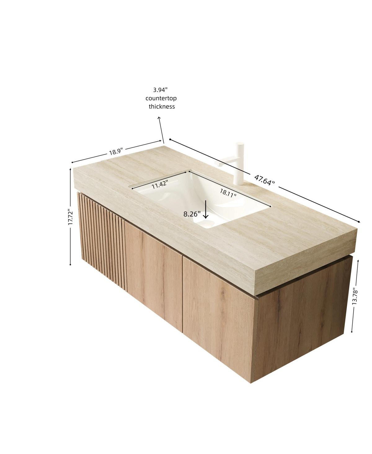 Sillysis Wall Mounted Bathroom Vanity with Sintered Stone Top, Ceramic Sink, Soft Close Storage Cabinet